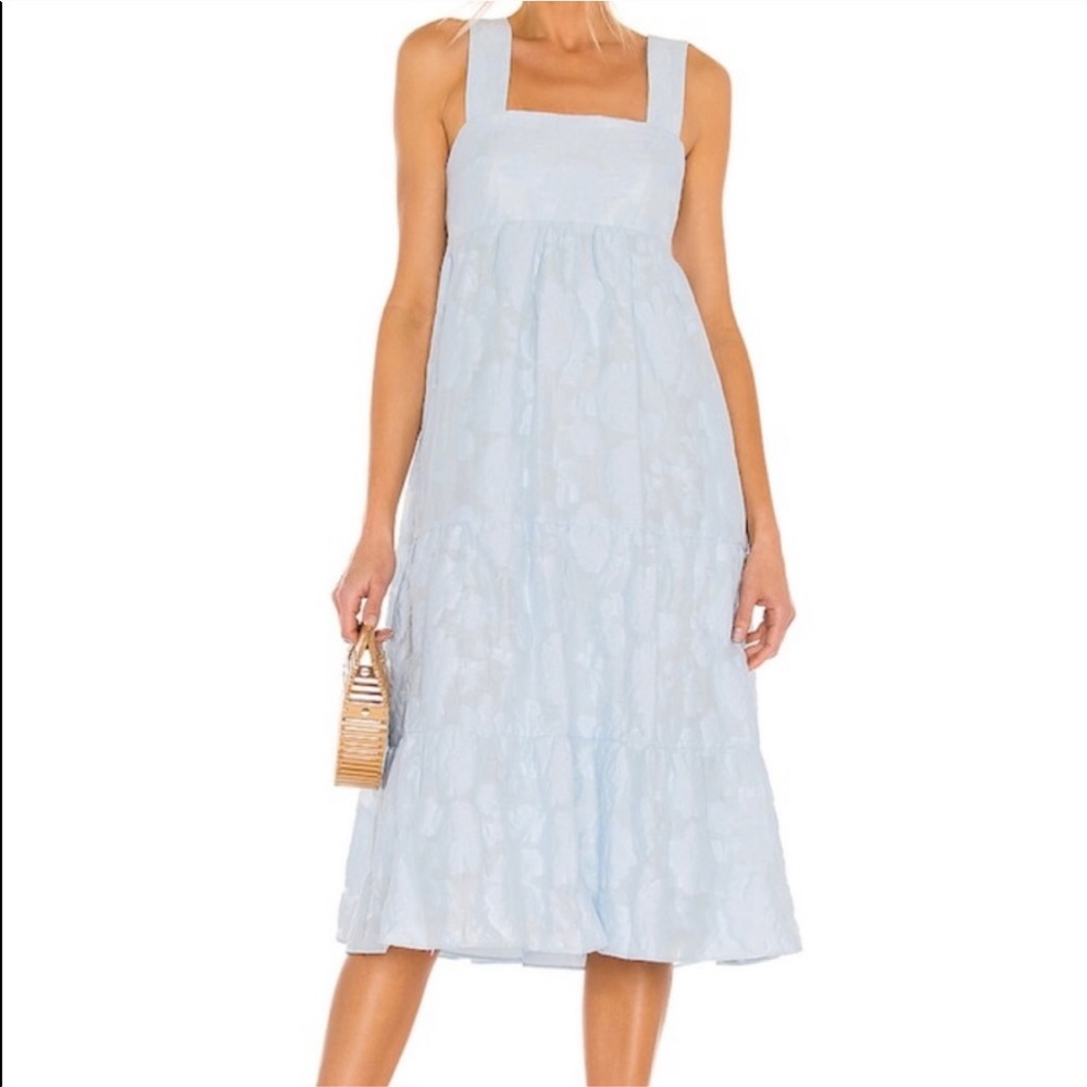 Amanda Uprichard Light Blue Square-Neck Tiered Midi Dress